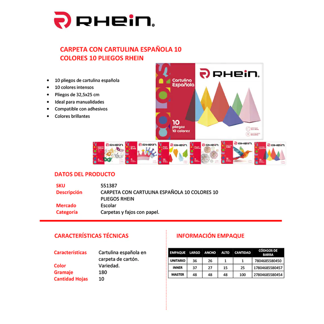 Carpeta Con Cartulina Española RHEIN 10 Colores 10 Pliegos 2