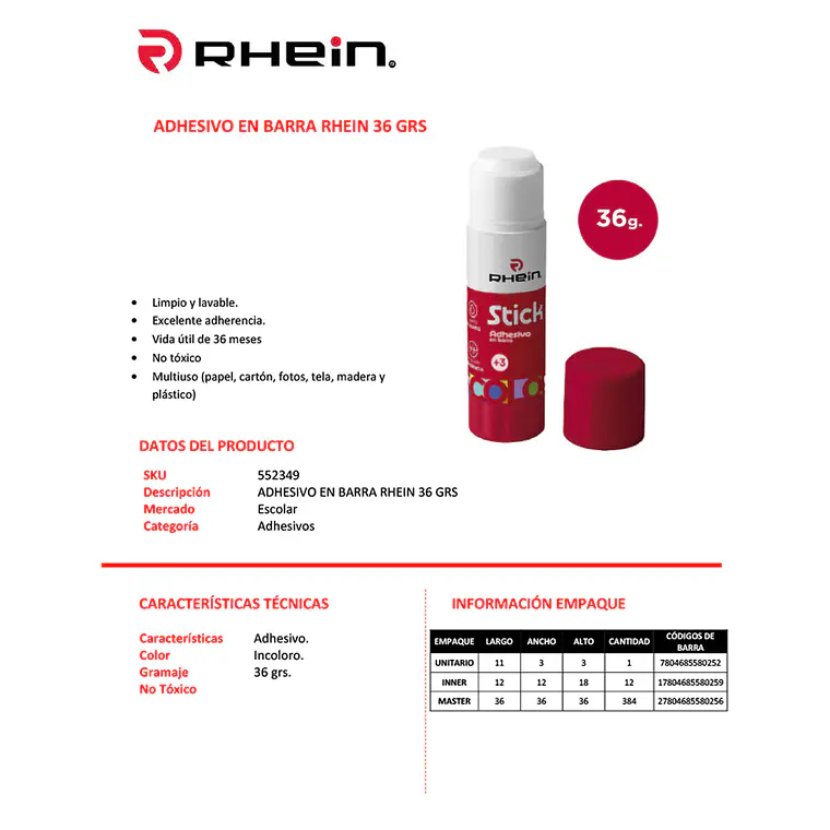 Adhesivo En Barra RHEIN 36 Grs 2