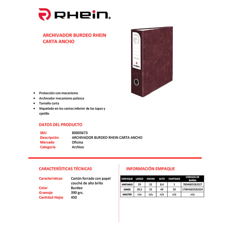 Archivador Carta Ancho Burdeo 2