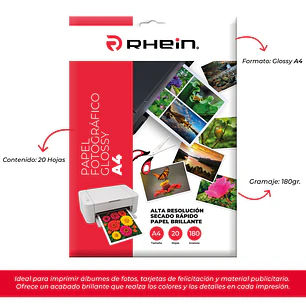 Papel Fotografico Glossy A4 180 GRS 20 HJ