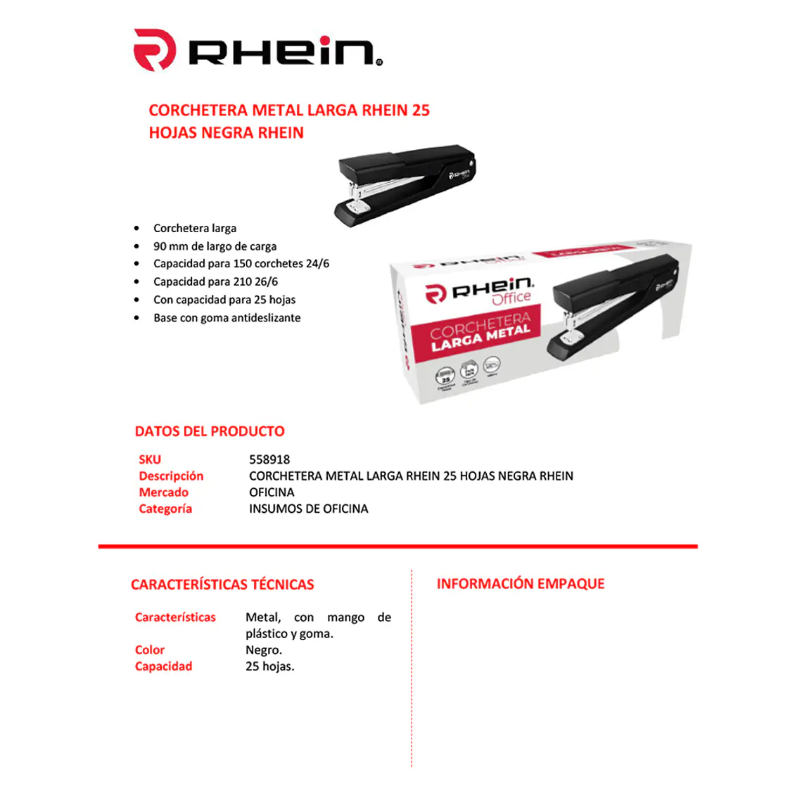 Corchetera Larga Metal 25 HJS Negra 3