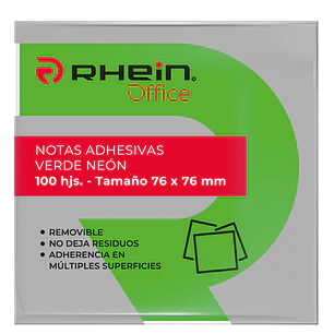 Nota Adhesiva 7.6 X 7.6 CM Verde Neon 100 Hojas Notes