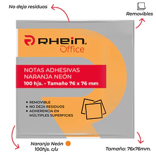 Nota Adhesiva 654 7.6 X 7.6 CM Naranjo Neon 100 Hojas