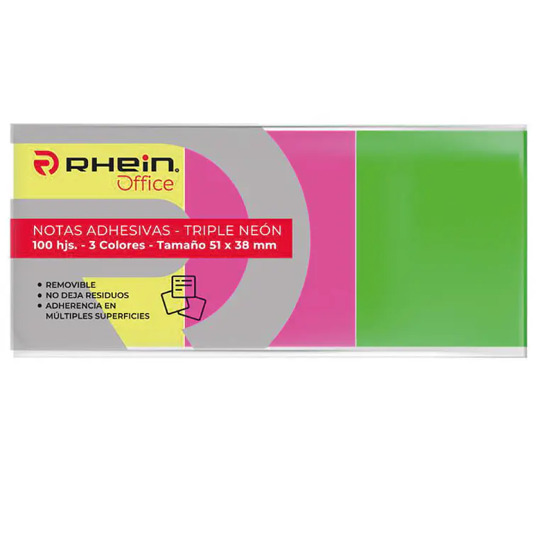 Nota Adhesiva 653 5.1X3.8 CM Neon 100 Hojas 3 UN Colores 1