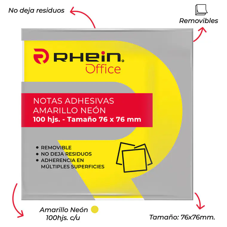 Nota Adhesiva 654 7.6 X 7.6 CM Amarillo Neon 100 Hojas 2
