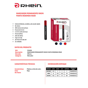 Marcador Permanente RHEIN Punta Redonda Rojo