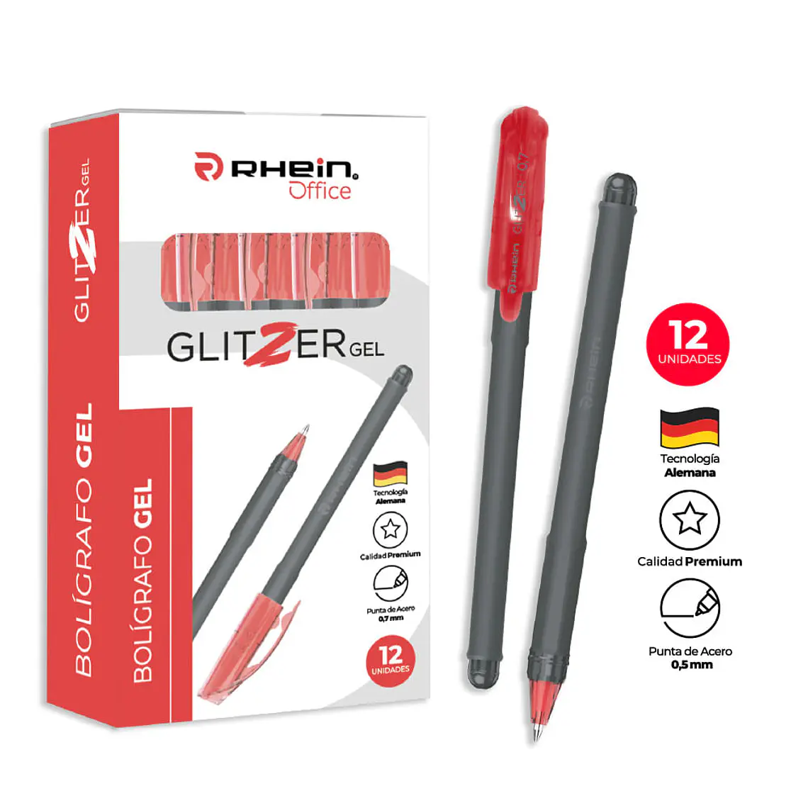 Lápiz Glitzer Gel Rojo 0,5 MM RHEIN 1