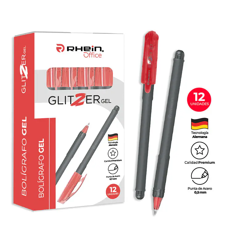 Lápiz Glitzer Gel Rojo 0,5 MM RHEIN 1