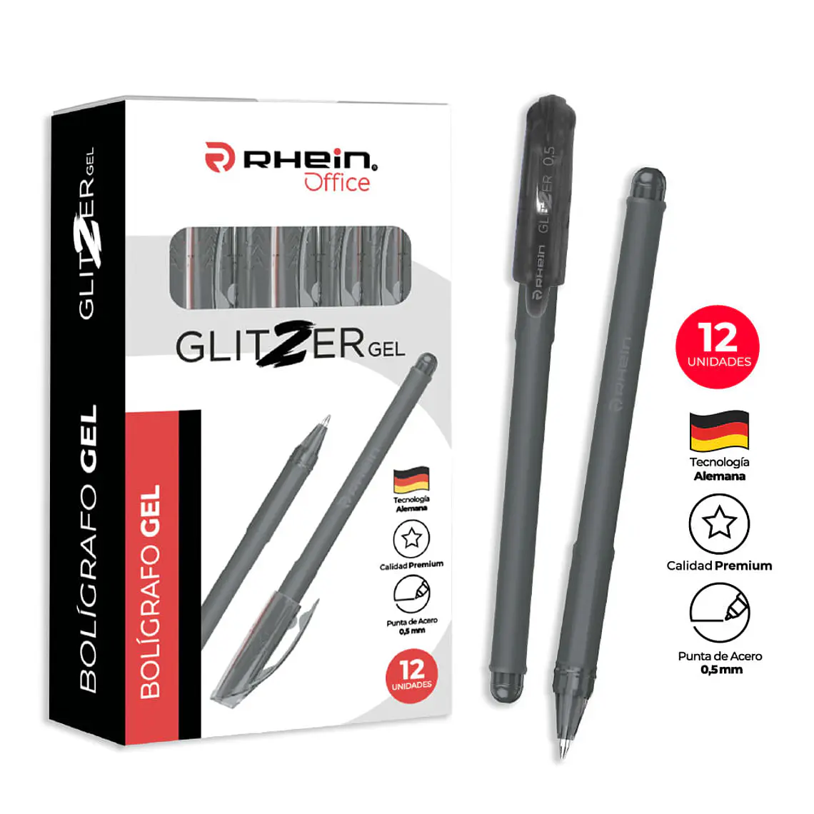 Lápiz Glitzer Gel Negro 0,5 MM RHEIN 1