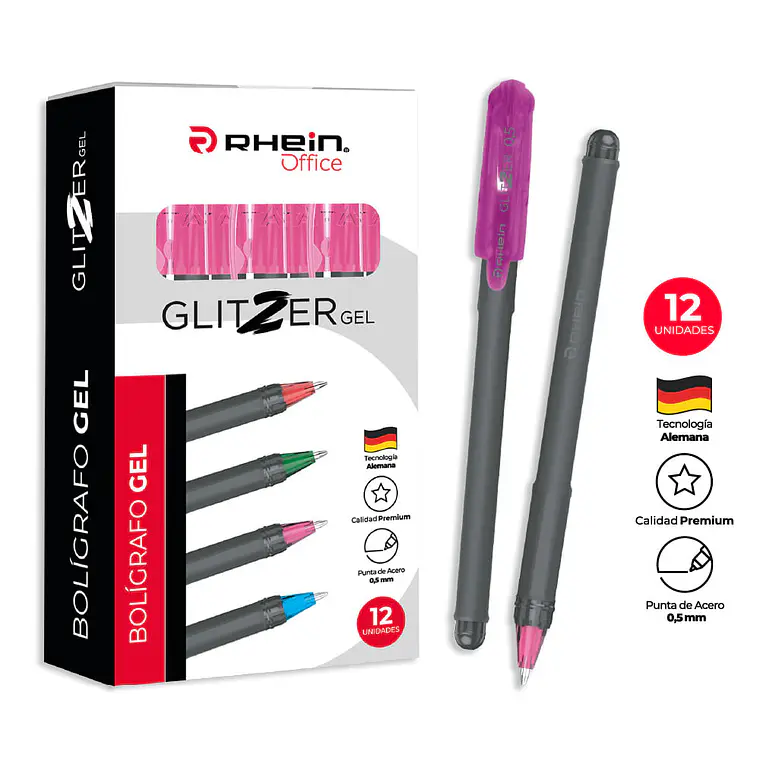 Lápiz Glitzer Gel Rosado 0,5 MM RHEIN 1