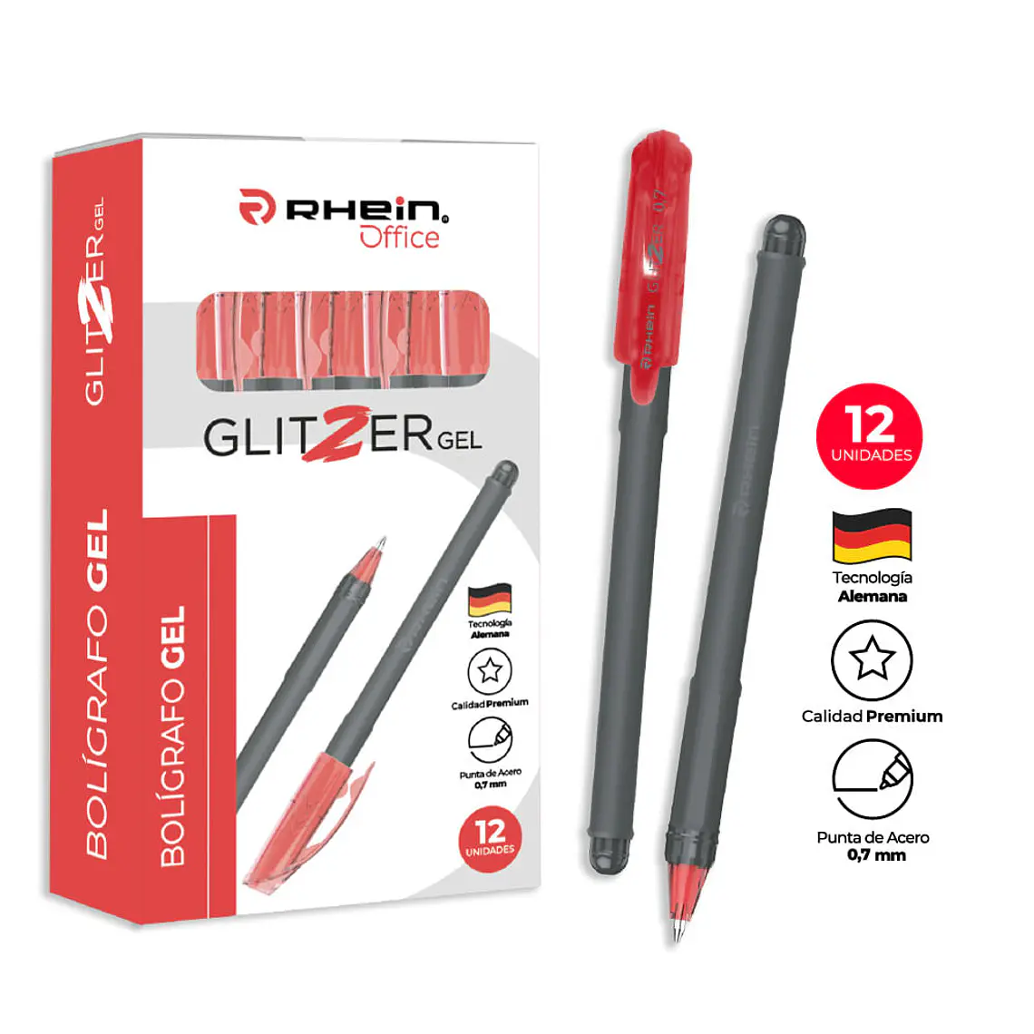 Lápiz Glitzer Gel Rojo 0,7 MM RHEIN 1