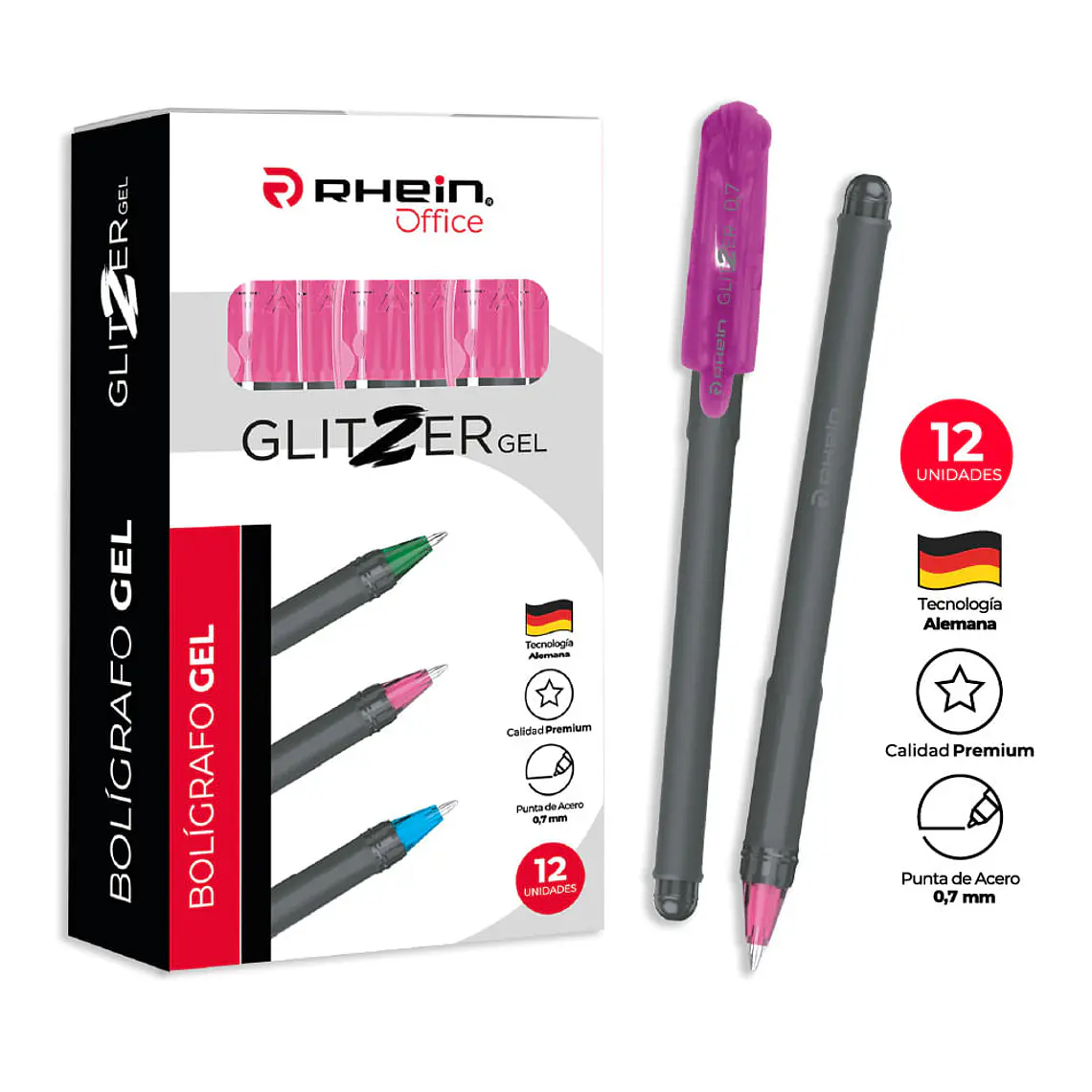 Lápiz Glitzer Gel Rosado 0,7 MM RHEIN 1