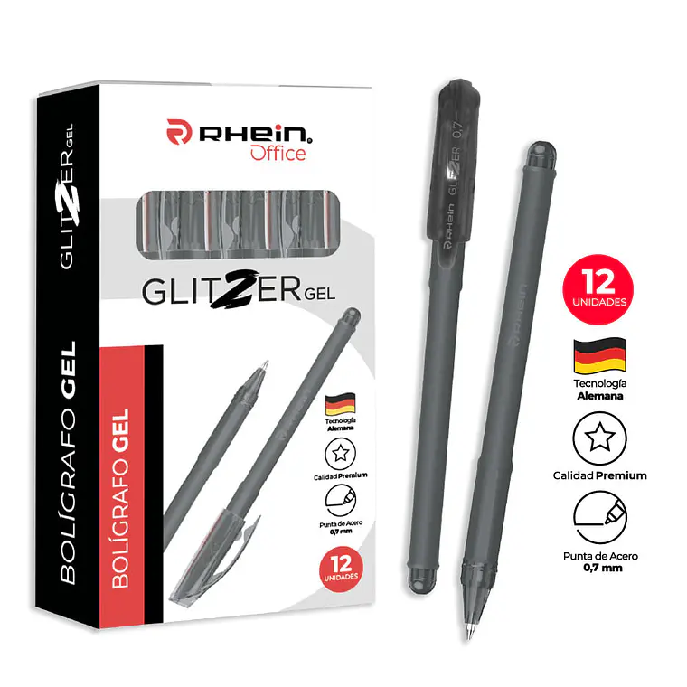 Lápiz Glitzer Gel Negro 0,7 MM RHEIN 1