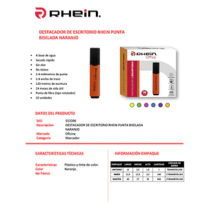 Destacador De Escritorio RHEIN Punta Biselada Naranjo