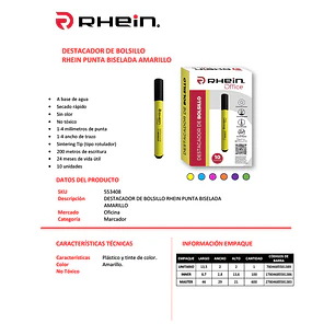Destacador De Bolsillo RHEIN Punta Biselada Amarillo