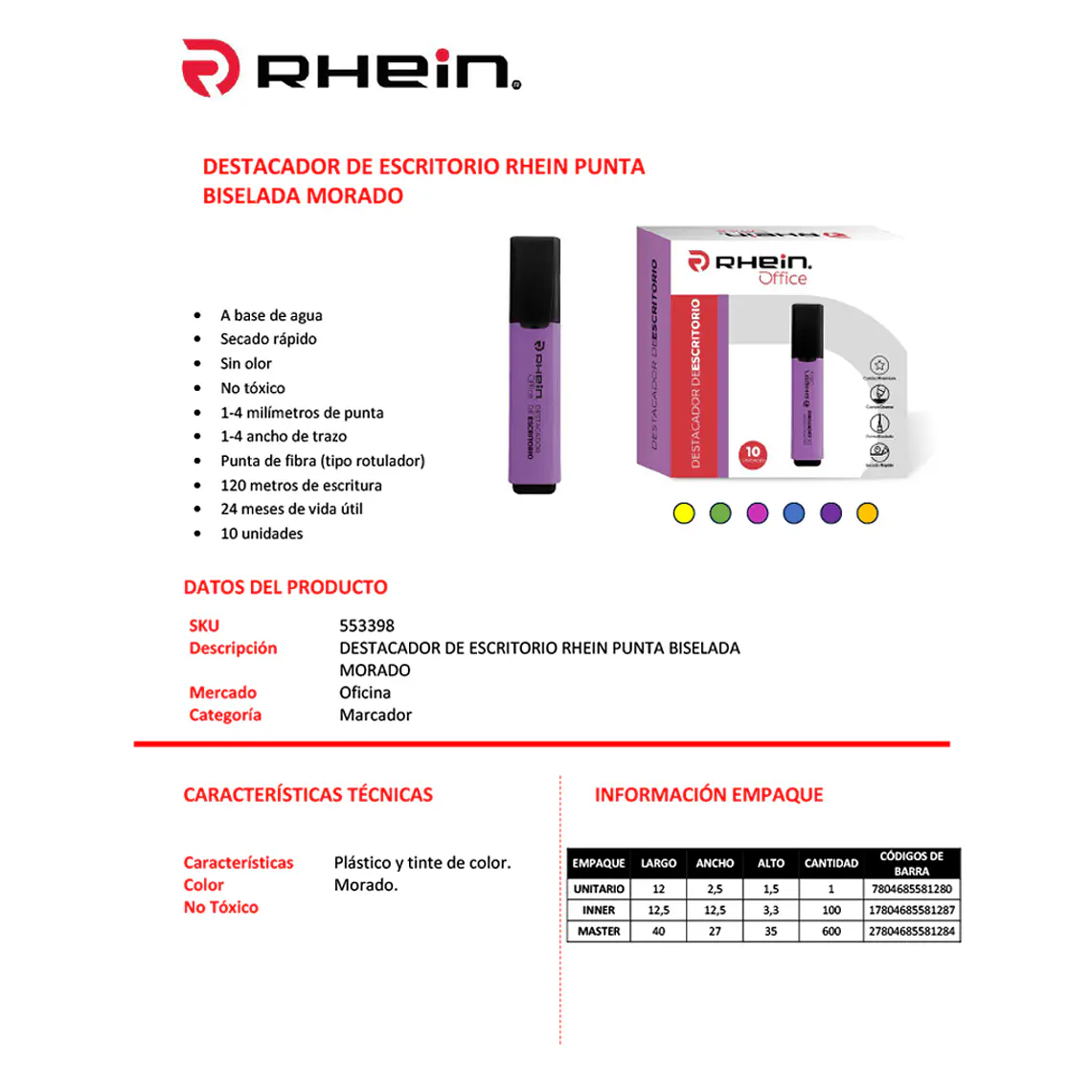 Destacador De Escritorio RHEIN Punta Biselada Morado 2