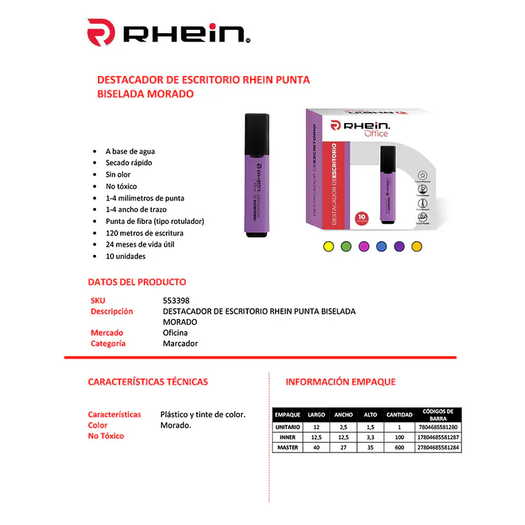Destacador De Escritorio RHEIN Punta Biselada Morado 2