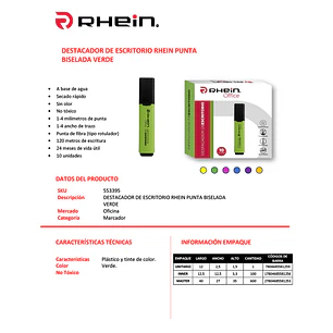 Destacador De Escritorio RHEIN Punta Biselada Verde