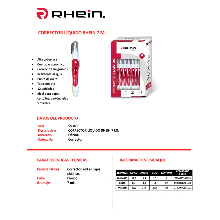 Corrector Líquido RHEIN 7 ML 2