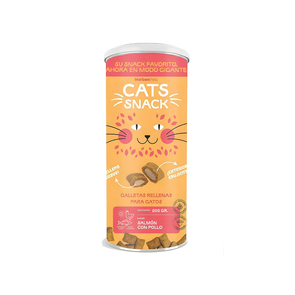 Cats Snack Galleta Rellena Salmón y Pollo- Tarro 200 gr 1