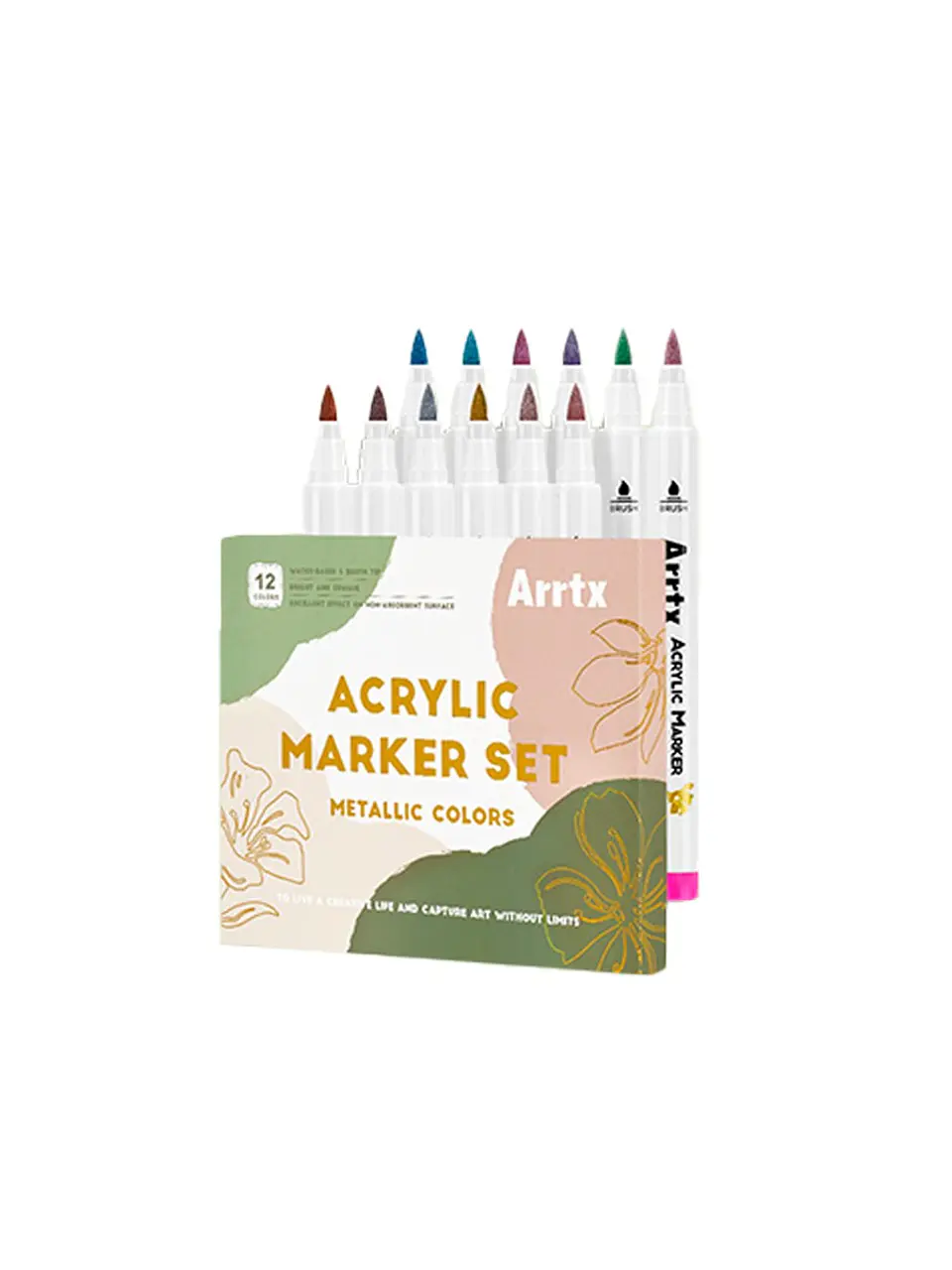ARRTX MARCADORES METÁLICOS DE PINTURA ACRÍLICA 12 COLORES PUNTA PINCEL 1