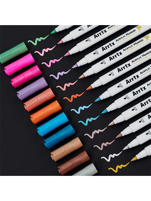 ARRTX MARCADORES METÁLICOS DE PINTURA ACRÍLICA 12 COLORES PUNTA PINCEL
