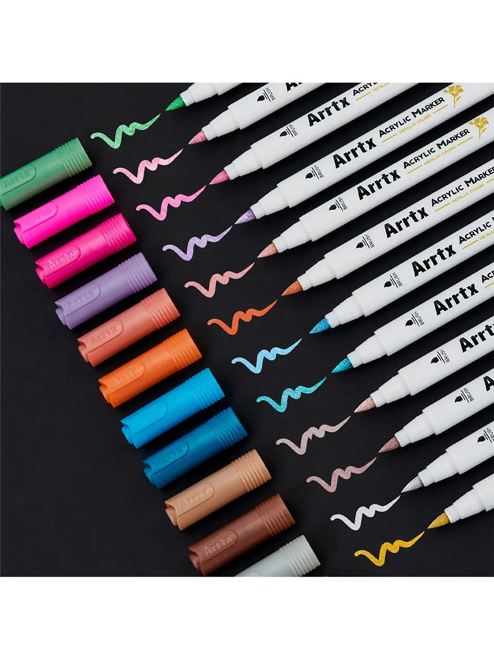 ARRTX MARCADORES METÁLICOS DE PINTURA ACRÍLICA 12 COLORES PUNTA PINCEL 2