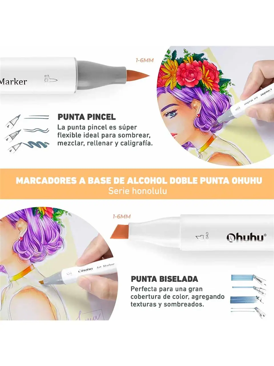 OHUHU 48 MARCADORES DE ALCOHOL TONOS MEDIOS + 1 BLENDER PINCEL Y BISELADA 4