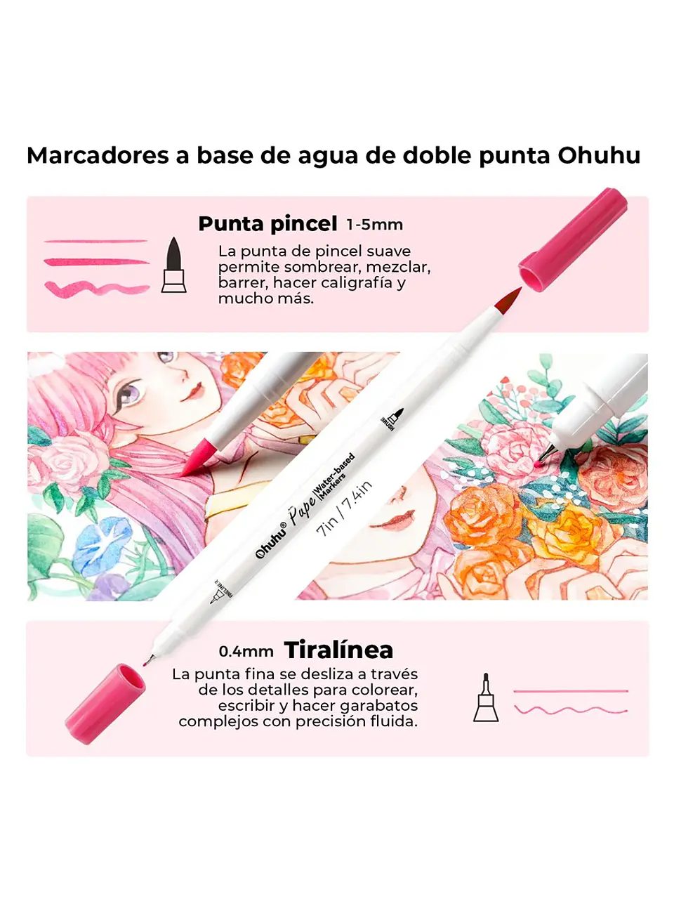 OHUHU 120 MARCADORES A BASE DE AGUA PUPE PAPER FRIENDLY PINCEL Y TIRALÍNEAS 3