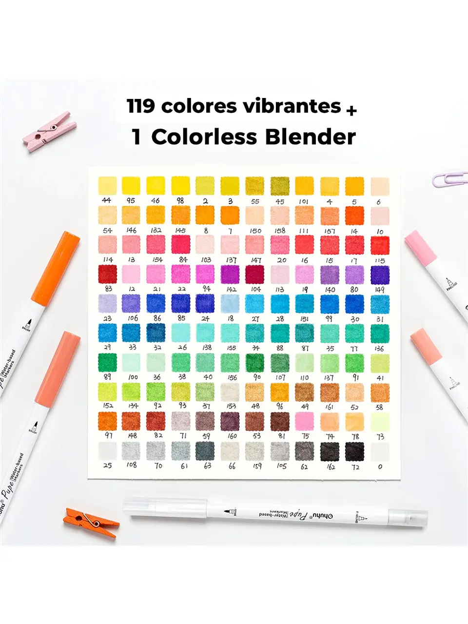 OHUHU 120 MARCADORES A BASE DE AGUA PUPE PAPER FRIENDLY PINCEL Y TIRALÍNEAS 4