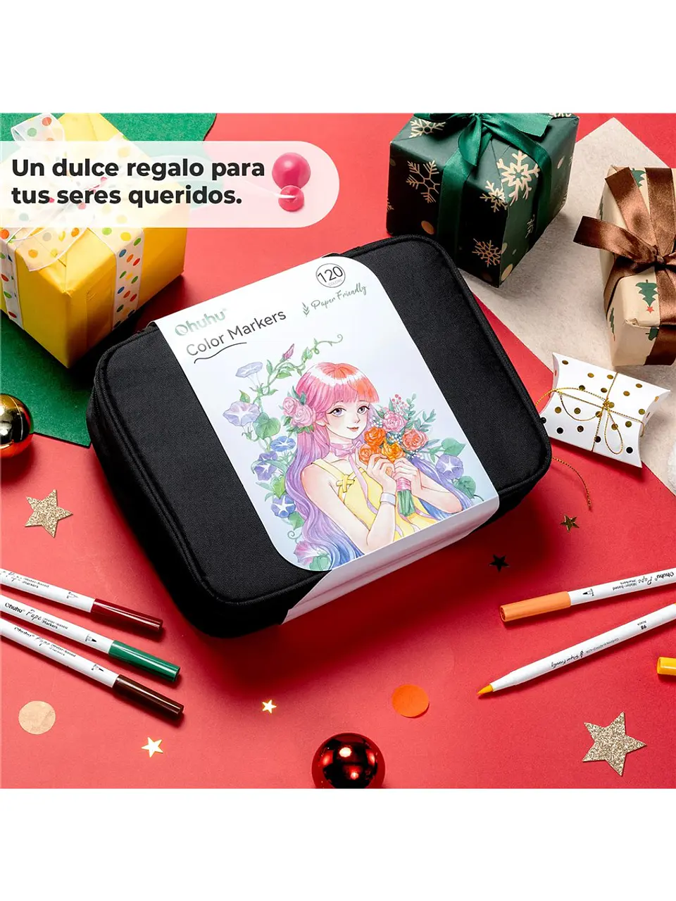 OHUHU 120 MARCADORES A BASE DE AGUA PUPE PAPER FRIENDLY PINCEL Y TIRALÍNEAS 2