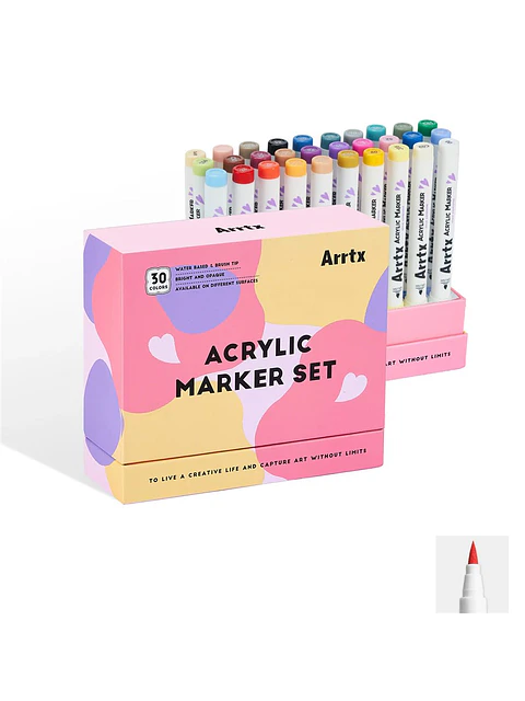 ARRTX MARCADORES ACRÍLICOS DE 30 COLORES (PUNTA PINCEL)