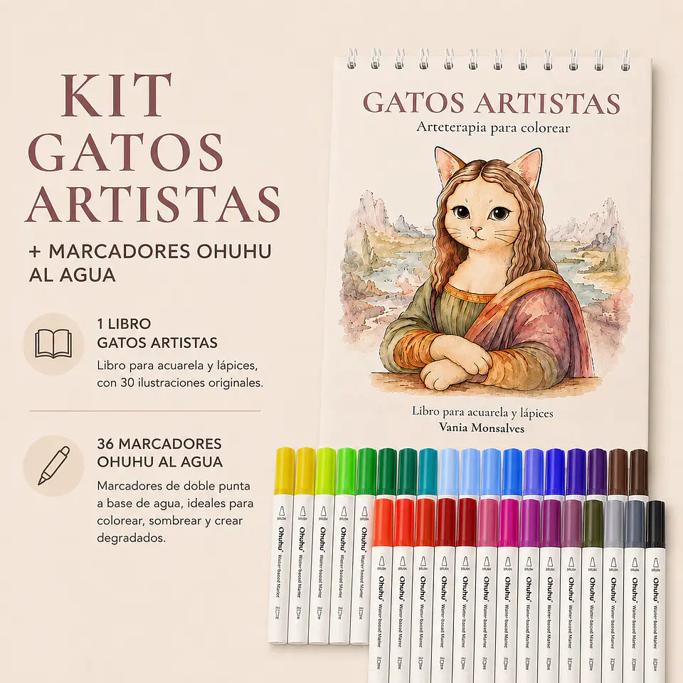 Kit Gatos Artistas + OHUHU 36 Marcadores 1