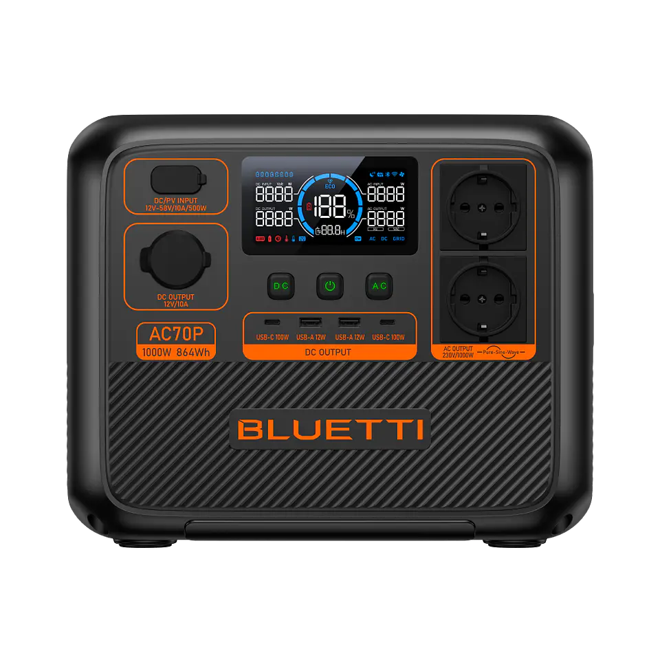 Estación de Energía BLUETTI AC70P 1000 W / 864 Wh | CSolar Chile 1