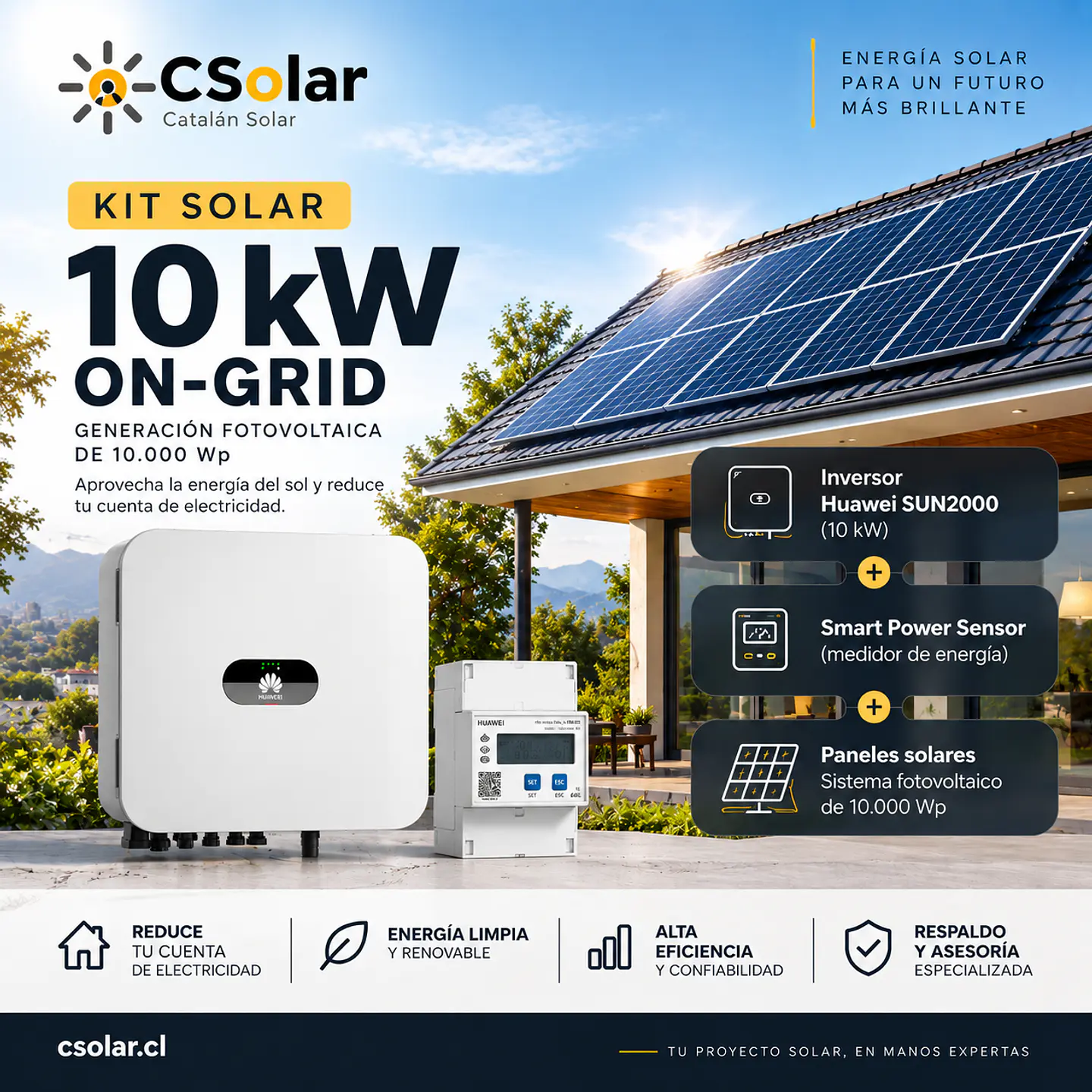 Kit Solar Huawei 10 kW On-Grid con Smart Power Sensor | CSolar Chile 1
