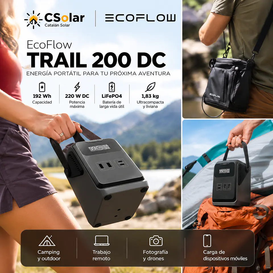 Estación de Energía EcoFlow TRAIL 200 DC 220 W / 192 Wh | CSolar Chile 1