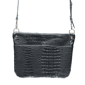 Cartera Elena Cuero Negro Lagarto