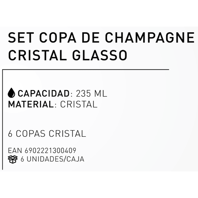 SET 6 COPA DE CHAMPAGNE CRISTAL GLASSO