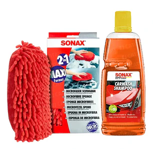Pack Esponja Microfibra Auto Doble Cara + Shampoo Sonax