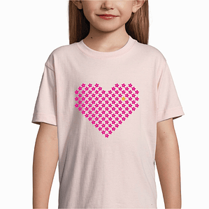 t-shirt criança coração em flor