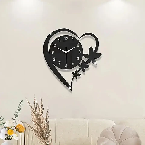 Relojo Corazon en acrilico negro