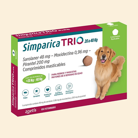 SIMPARICA TRIO 20 A 40 KG.- Antiparasitario interno y externo 1