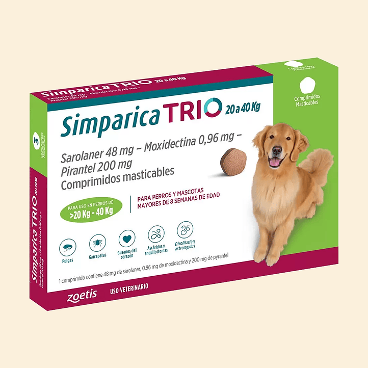 SIMPARICA TRIO 20 A 40 KG.- Antiparasitario interno y externo 1