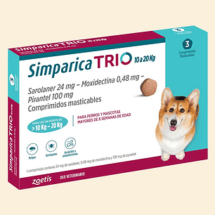 SIMPARICA TRIO 10 A 20 KG.- Antiparasitario interno y externo