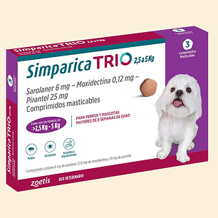 SIMPARICA TRIO 2,6 A 5 KG.- Antiparasitario interno y externo