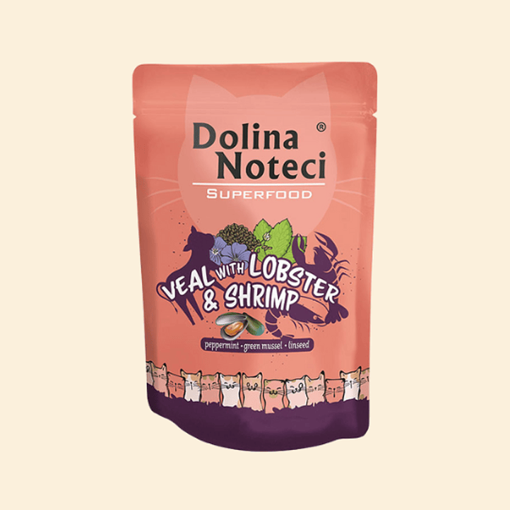 DOLINA NOTECI Superfood Ternera, Langosta y Camarón - Alimento Premium Funcional Gatos 85g 1
