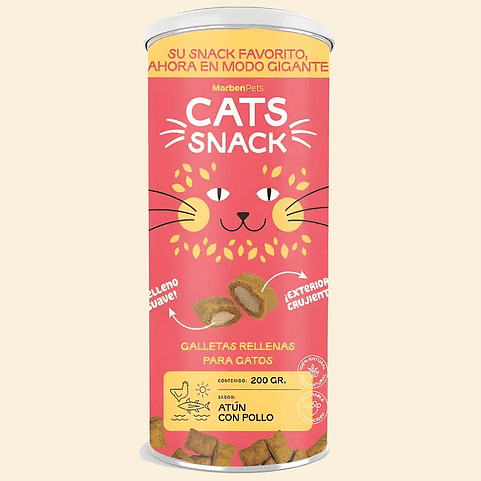 CATS SNACK - Galletas rellenas de Atún con Pollo- LATA 200 grs. 1