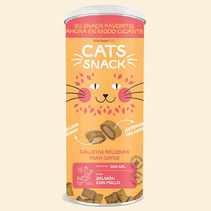 CATS SNACK - Galletas rellenas de Salmon y Pollo- LATA 200 grs. Snack para gatos.