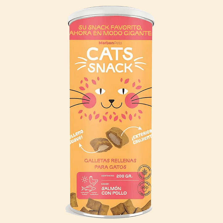 CATS SNACK - Galletas rellenas de Salmon y Pollo- LATA 200 grs. Snack para gatos. 1