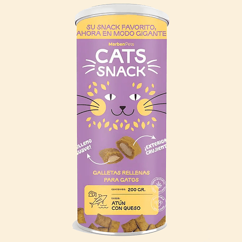 CATS SNACK - Galletas rellenas de Atún con queso- LATA 200 grs. Snack para gatos. 1
